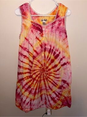 Custom Made Tie-Dye Sleeveless Night Gown Pajamas Pink Yellow Size XL Hippie